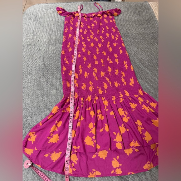 By Anthropologie Women’s Off The Shoulder Smocked Midi Dress Pink XL - Picture 8 of 9